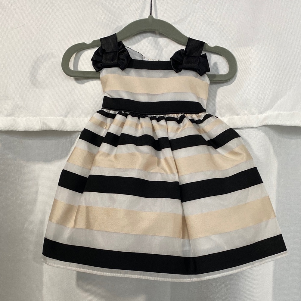 Elegant Striped Baby Dress - Black and Cream